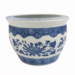 Blue & White Porcelain Planter Bowl Chinese Style Floral Vintage Chinoiserie